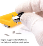 Utility knife blade disposal box with magnet and clip attachment