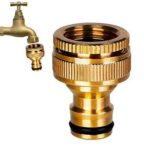PCC D11 Garden Hose Tap Connector – 2-in-1 Brass Adapter (3/4" & 1/2") for Hosepipe/Faucet
