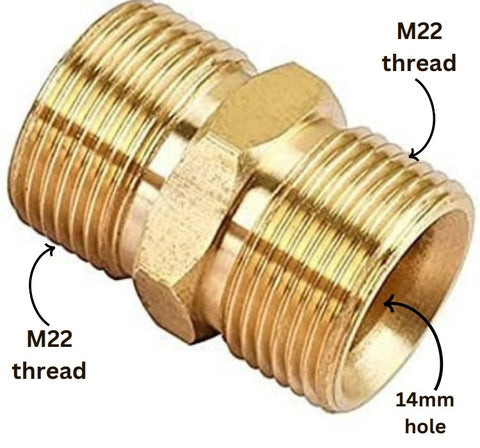 PCC D8 M22/14 Male Brass Connector for Pressure Washer Hose Extension – Car Wash Pipe Extender