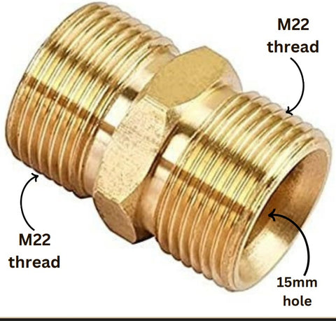 PCC D7 M22/15 Male Brass Connector for Pressure Washer Hose Extension – Car Wash Pipe Extender