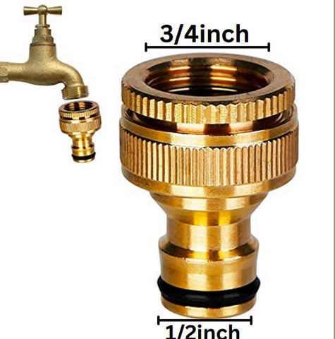 PCC D81 Garden Hose Tap Connector – 2-in-1 Brass Adapter (3/4" & 1/2") for Hosepipe/Faucet