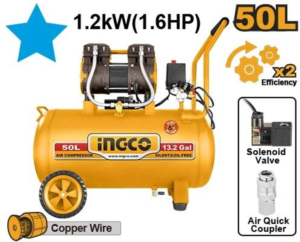 INGCO ACS112501 Air Compressor – 50L Oil-Free Air Compressor
