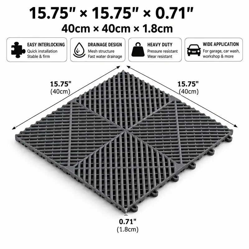 PCC Vented Garage Floor Tiles – 40×40cm, 18mm PP Interlocking Tiles