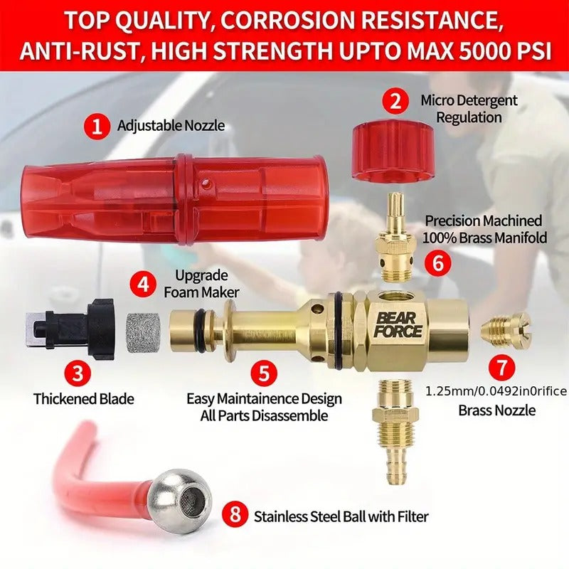 Bear Force Brass Foam Cannon 1L Inlet - 1/4" Quick Connect