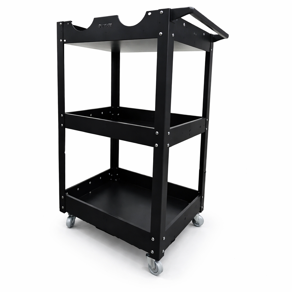 PCC 3-Tray Metal Detailing Trolley with Bottle Holder, Matte Finish
