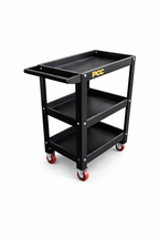 PCC 3-Tray Metal Service Trolley with Wheels – Heavy Duty Workshop & Auto Detailing Tool Cart