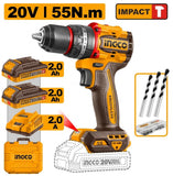 INGCO CIDLI20558 Compact Brushless Cordless Impact Drill 55N.m -20V | With Double Battery & Charger 