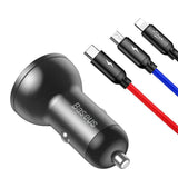 Baseus Digital Display Dual USB 4.8A Car Charger 24W With 3-In-1 Data Cable (TZCCBX-0G) - Planet Car Care