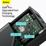 Baseus Gan2 Pro Dual Type-C + USB Quick Charger 65W [Eu Plug] + Type-C To Type-C (CCGAN2P-B01) - Planet Car Care