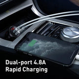 Baseus Digital Display Dual USB 4.8A Car Charger 24W With 3-In-1 Data Cable (TZCCBX-0G) - Planet Car Care
