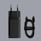 Baseus Gan2 Pro Dual Type-C + USB Quick Charger 65W [Eu Plug] + Type-C To Type-C (CCGAN2P-B01) - Planet Car Care