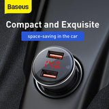 Baseus 2X USB Car Charger 45W 5A Quick Charge 3.0 SCP With Led Display Grey (CCBX-B0G)