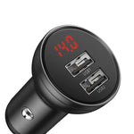 Baseus Digital Display Dual USB 4.8A Car Charger 24W With 3-In-1 Data Cable (TZCCBX-0G)