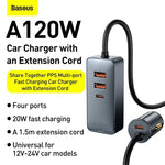 Baseus Share Together 2X USB / 2X USB Type C Car Charger 120W PPS Charger Grey (CCBT-A0G) - Planet Car Care