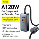 Baseus Share Together 2X USB / 2X USB Type C Car Charger 120W PPS Charger Grey (CCBT-A0G) - Planet Car Care