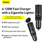 Baseus 120W Car Charger U + C + Cigarette Lighter Socket Grey (CCBT-C0G)
