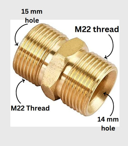 PCC D13 M22/14 to M22/15 Brass Converter Adapter – Dual M22 Male Thread | 14mm & 15mm Hole