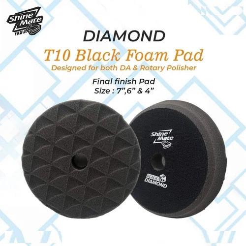 ShineMate T10 Black Ultra-Soft Finishing Foam Pad, Diamond, 6/7"