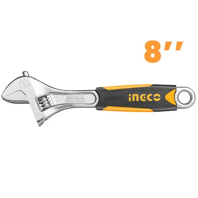 INGCO HADW131088 Adjustable Wrench CR-V Style Two Tone Soft Handle 8"