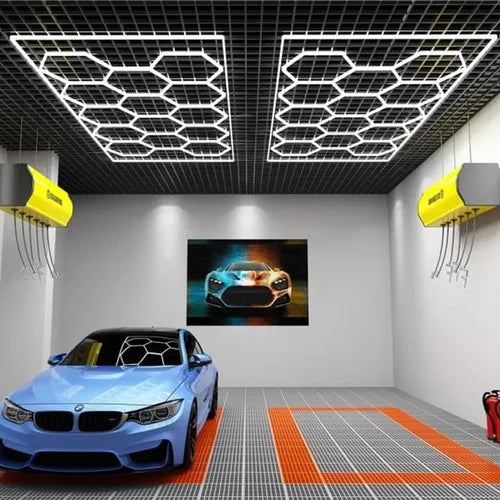 PCC 14 Hexagon LED Light, 16x8ft - Modern Lighting for Car Studios, Gyms, Salons, 6500K