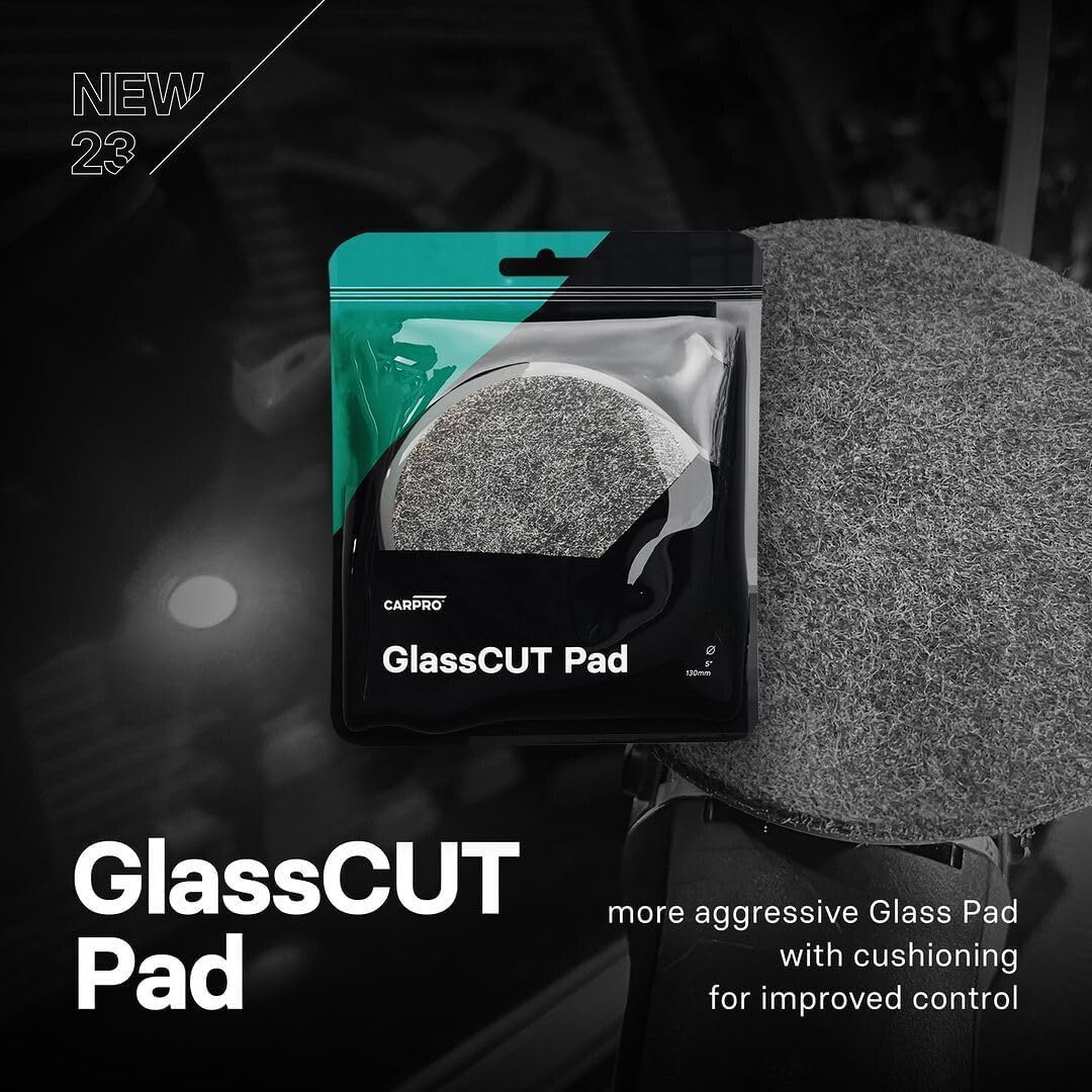 Planet Car Care CarPro Rayon Glass Polishing Pad 130mm in retail packaging for automotive glass restoration