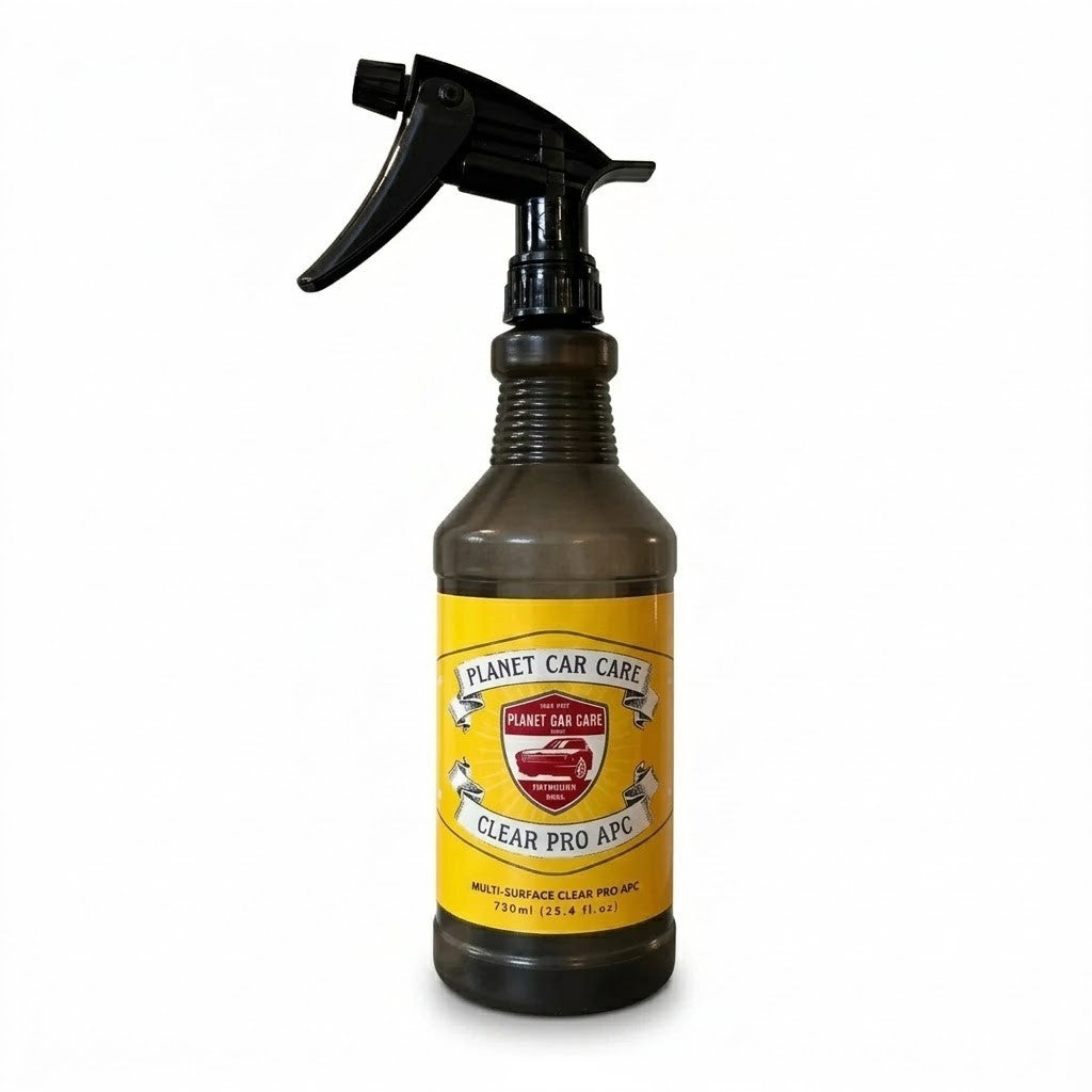 Planet Car Care ClearPro 750ml all-purpose cleaner in a dark bottle with a black premium spray trigger