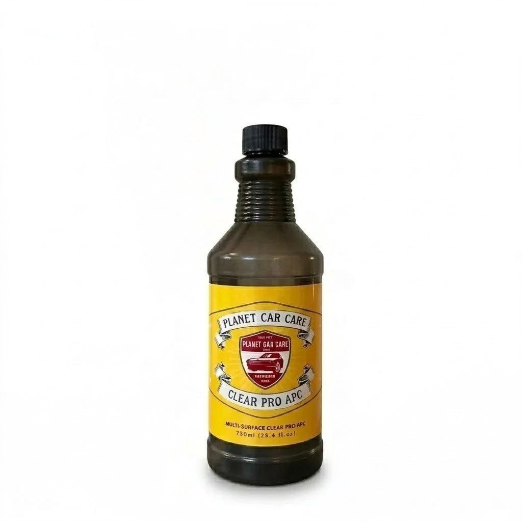 Planet Car Care ClearPro APC 750ml all-purpose cleaner bottle with a yellow label for automotive detailing.