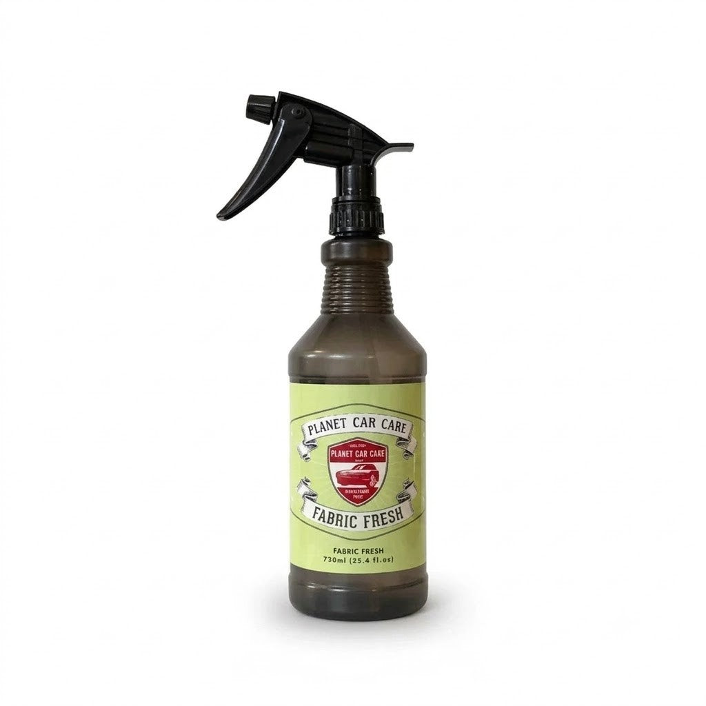 Planet Car Care Fabric Fresh upholstery cleaner in a 750ml reusable spray bottle with a black trigger nozzle.