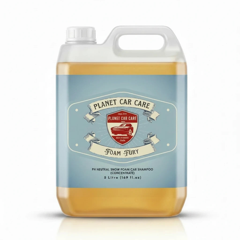 Planet Car Care Foam Fury concentrated snow foam car shampoo in a 5L translucent plastic container.