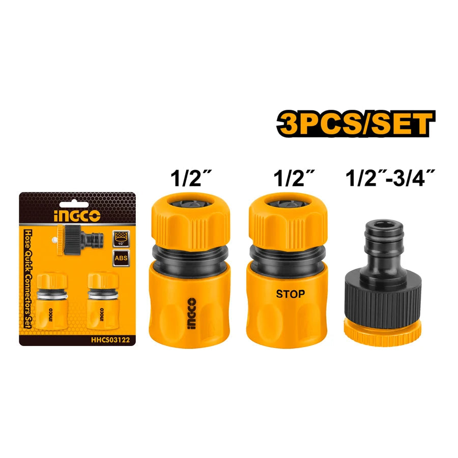 Planet Car Care INGCO 3-piece yellow and black plastic garden hose quick connector set with tap adapter