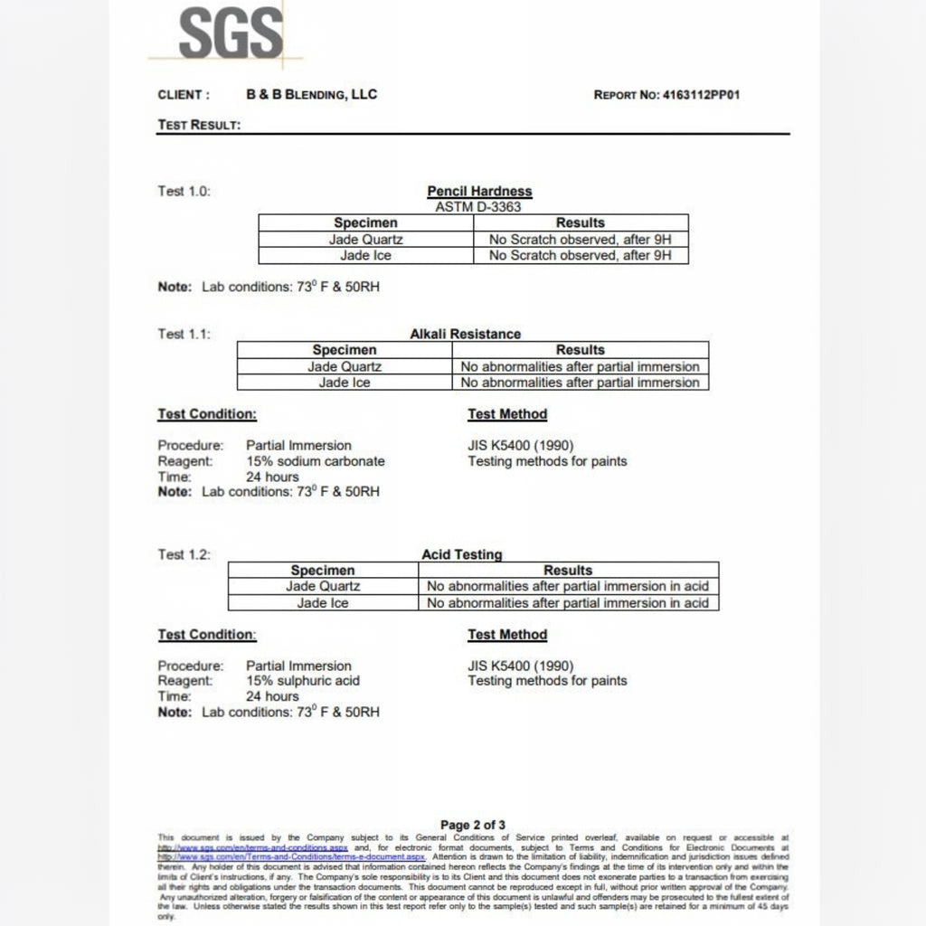 Planet Car Care SGS test report showing 9H pencil hardness and chemical resistance for Puris Jade Quartz coating