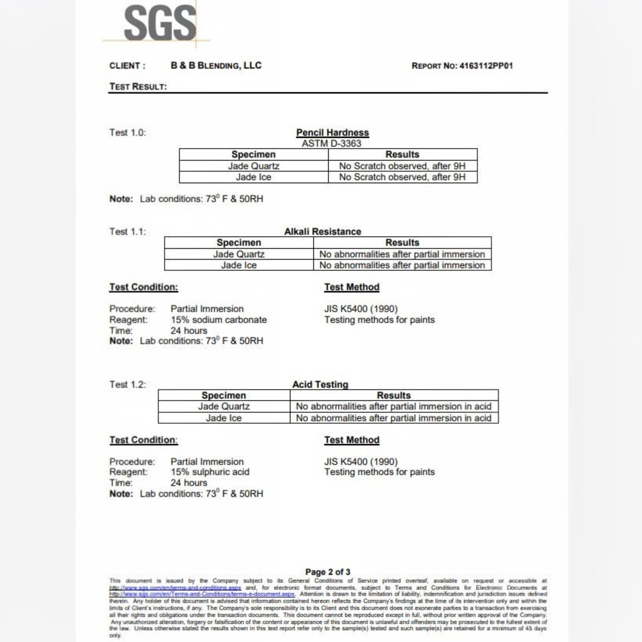Planet Car Care SGS test report showing 9H pencil hardness and chemical resistance for Puris Jade Quartz coating