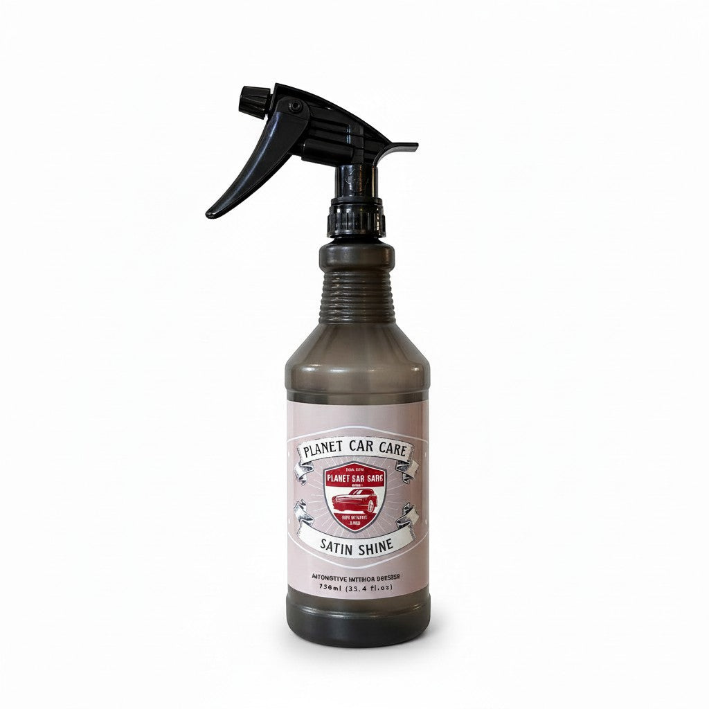 Planet Car Care Satin Shine interior dresser in a 750ml reusable spray bottle for car leather and dashboard protection
