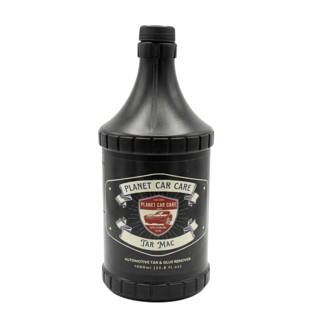 Planet Car Care TarMac 1L bottle for removing tar and glue residue from automotive paint, wheels, and glass surfaces.