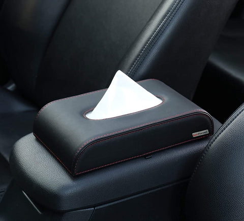 1pc Black Car Armrest Box Pad With Tissue Holder