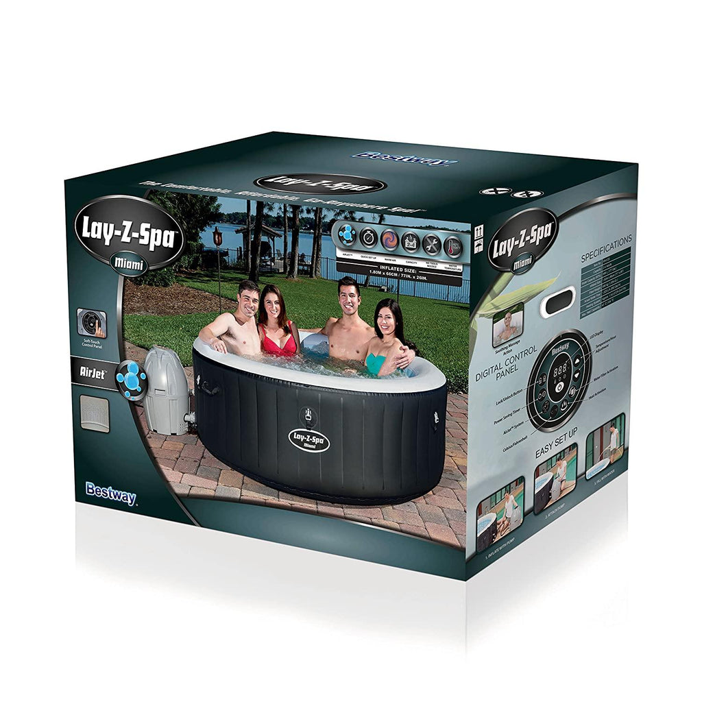 Bestway Lay-Z-Spa® Miami AirJet™ Hot Jacuzzi Spa, Dia 71" x Depth 26" - Planet Car Care