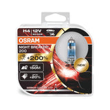 OSRAM H4 Night Breaker Laser 200 Headlight Bulb, 60/55W, 3900K, Pair