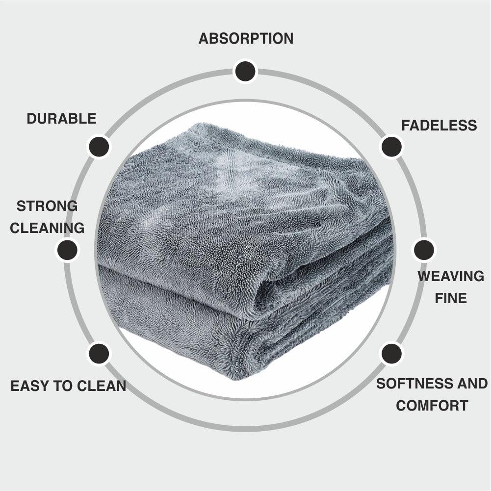 PCC Twisted Loop Drying Towel Double Side, 1400gsm, 70x50cm, Grey - Planet Car Care