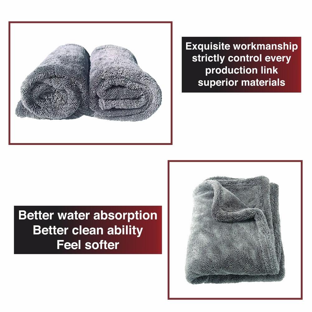 PCC Twisted Loop Drying Towel Double Side, 1400gsm, 70x50cm, Grey - Planet Car Care