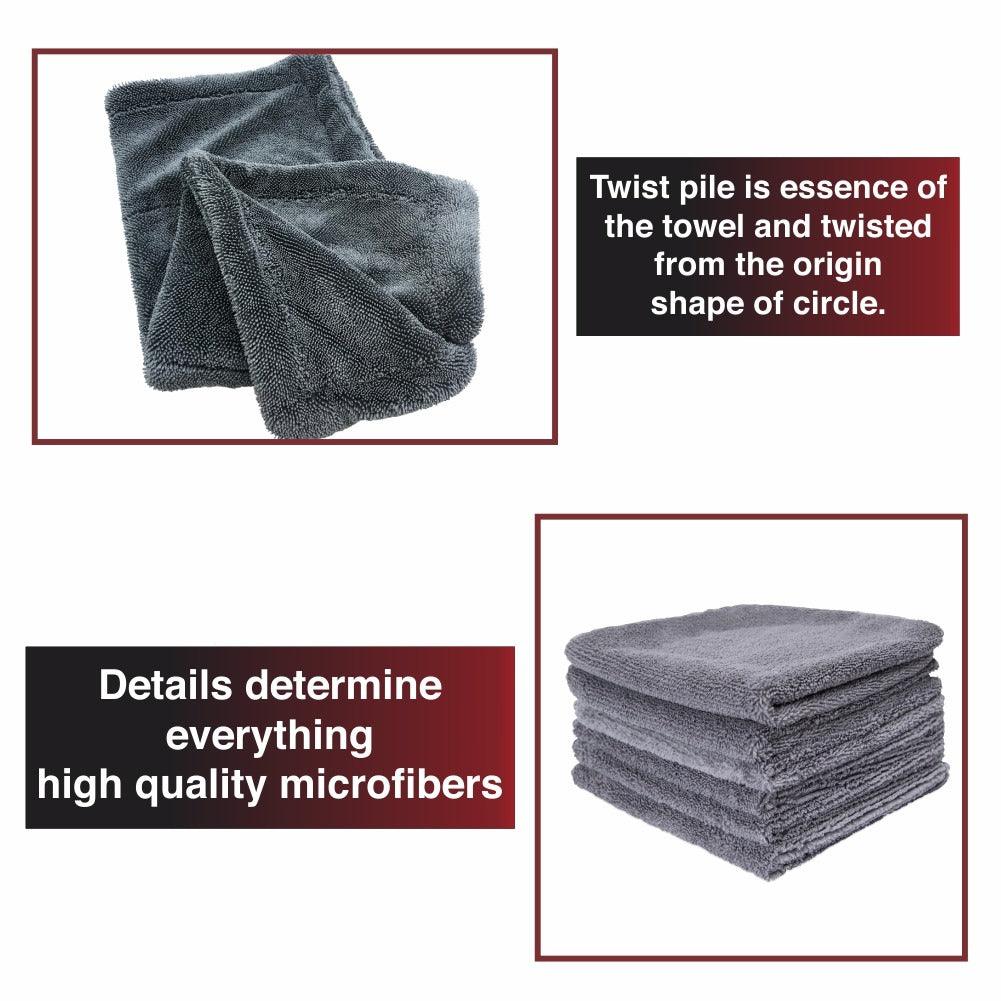 PCC Twisted Loop Drying Towel Double Side, 1400gsm, 70x50cm, Grey - Planet Car Care