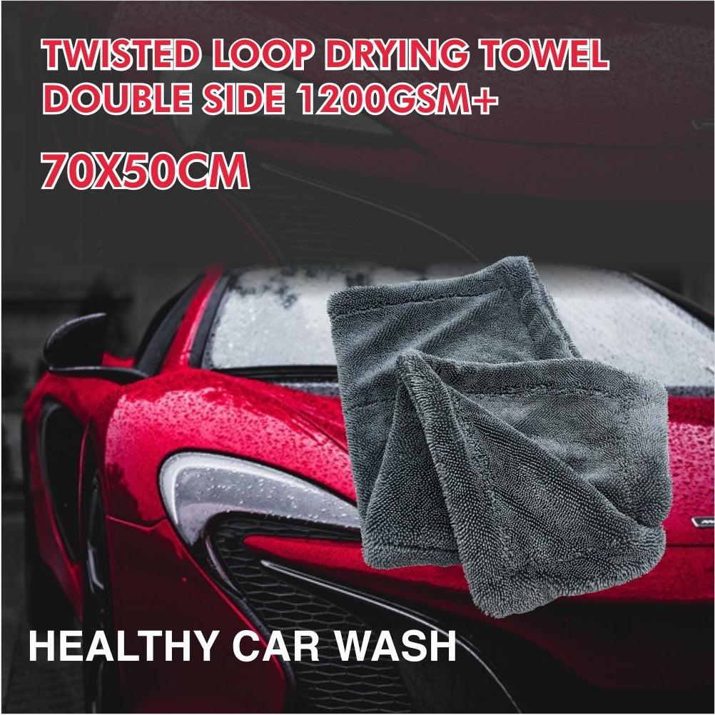 PCC Twisted Loop Drying Towel Double Side, 1400gsm, 70x50cm, Grey - Planet Car Care