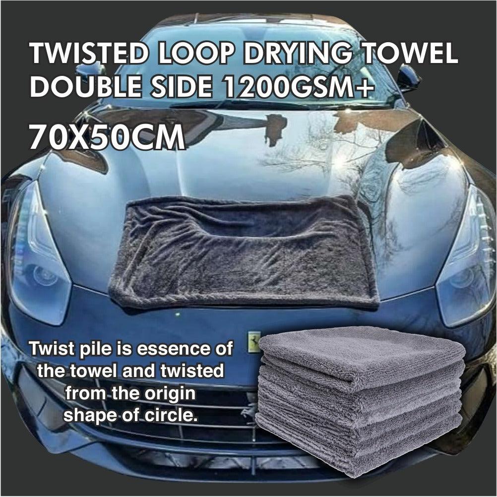 PCC Twisted Loop Drying Towel Double Side, 1400gsm, 70x50cm, Grey - Planet Car Care
