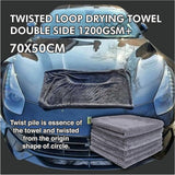 PCC Twisted Loop Drying Towel Double Side, 1200gsm, 70x50cm, Grey