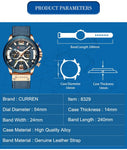 Curren Chronograph Men Watch Leather Luxury Waterproof Sport Watch