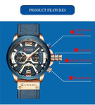 Curren Chronograph Men Watch Leather Luxury Waterproof Sport Watch
