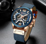 Curren Chronograph Men Watch Leather Luxury Waterproof Sport Watch