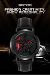SANDA Men Wristwatch Fashion Wheel Series Dial Leather Strap Waterproof