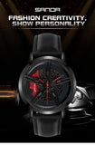 SANDA Men Wristwatch Fashion Wheel Series Dial Leather Strap Waterproof
