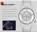SANDA Men Wristwatch Fashion Wheel Series Dial Leather Strap Waterproof