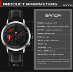 SANDA Men Wristwatch Fashion Wheel Series Dial Leather Strap Waterproof